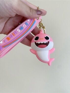 Pink Baby Shark Keychain with 'SUM SHINE' Wrist Strap